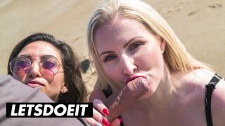 Frida Sante és Georgie Lyall forrón szopogatnak és baszódnak egy kolosszális faszon a strandon