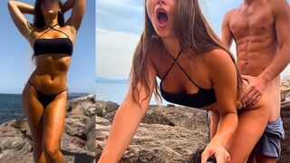 Híres influenszer (jegyes lány) hátsó lyukba kapja szardínia sziklái mögött
